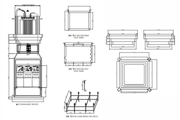 Bản vẽ trạm biến áp trụ thép tích hợp tủ RMU 3 ngăn