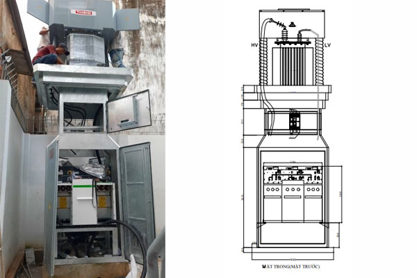 Trụ thép đỡ MBA tích hợp tủ RMU 3 ngăn