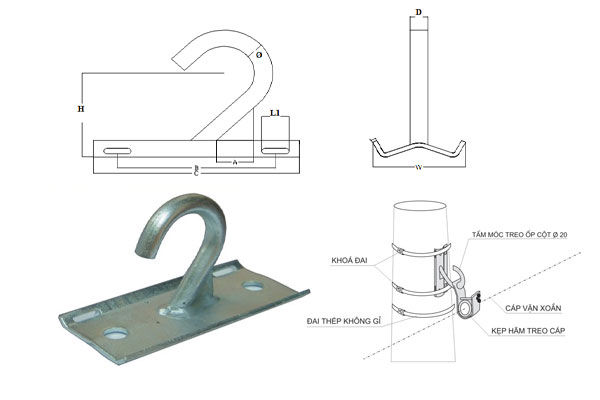 Móc Treo Cáp ABC Đơn - Ốp Cột Móc Treo Cáp Vặn Xoắn