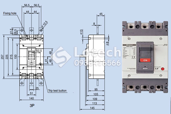 ban-ve-cau-tao-mccb-3p-400a-abs403c Bản vẽ cấu tạo MCCB 3P 400A ABS403c