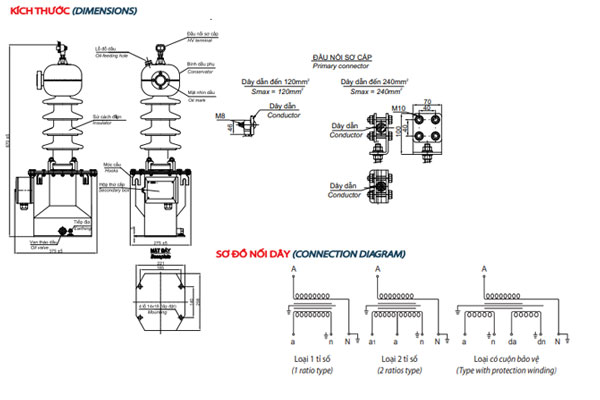 Sơ đồ nối dây đo đếm trung thế TU EMIC 6-24kV ngâm dầu 1 sứ